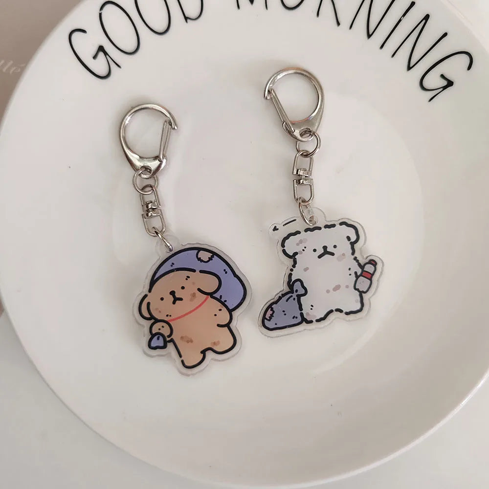 2pc Cute Acrylic Cartoon Dog Keychain Key Chain Car KeyRing Bag Pendant Art Course Souvenir Women Child Lover Party Favors Gift