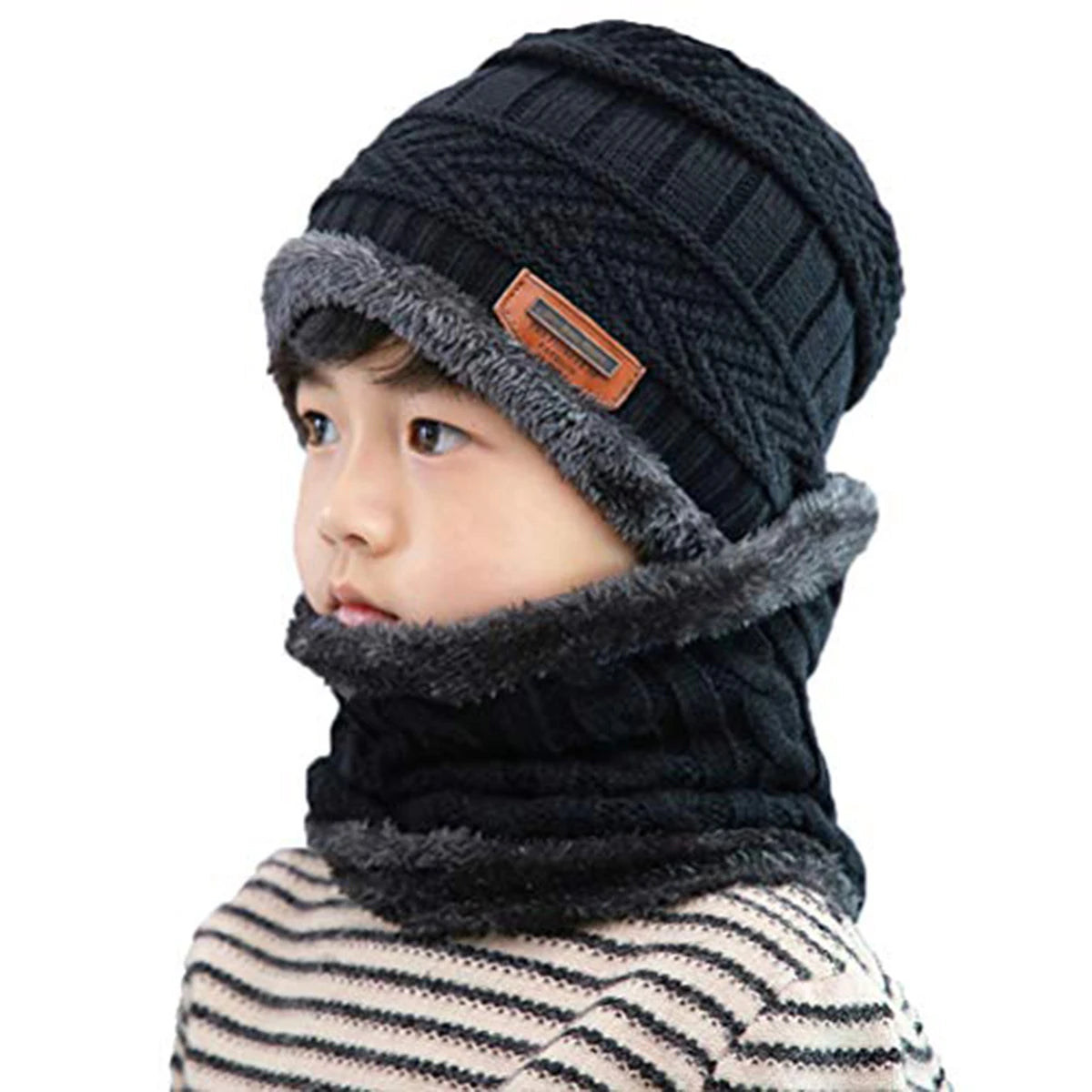 5-14 Years Kids Warm Knitted Hat Scarf Set Children Autumn Winter Hat Soft Knitted Cap Bonnet Infant Kids Hat For Boys Girls