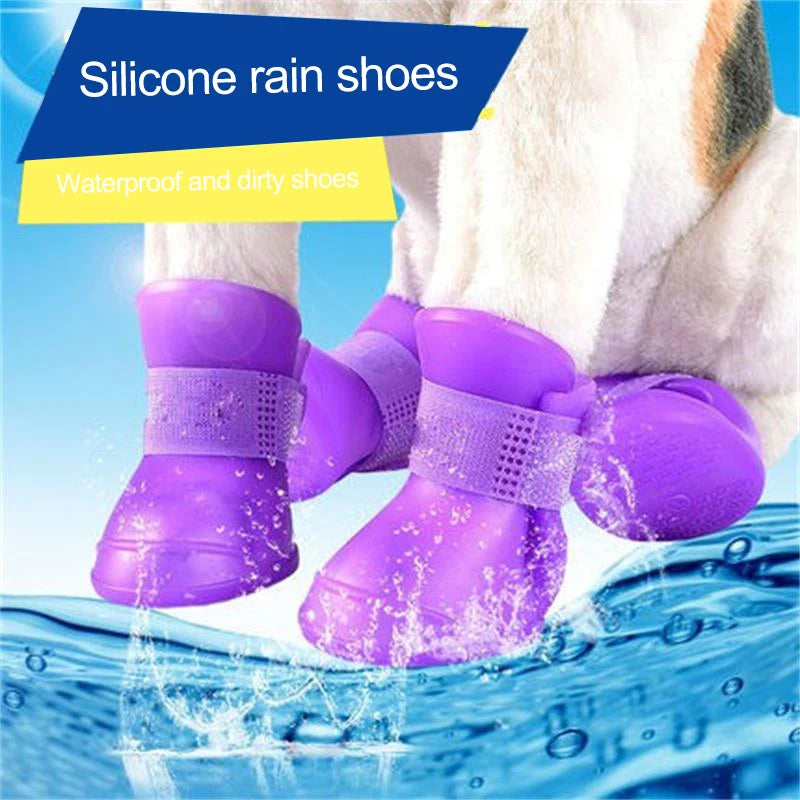 Green and Purple 4pcs/Set Small Pet Dog Rain Shoes Anti Slip Waterproof Puppy Cat Shoe Rubber Boots for Outdoor Footwear Socks