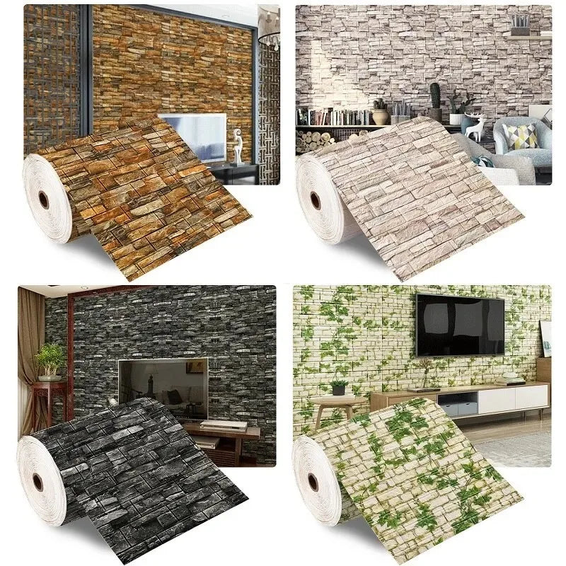 70cm*100cm Self-adhesive Wallpaper Background Modern Home Decoration PVC Waterproof Wall Stickers Foam 3D DIY Brick Pattern Room