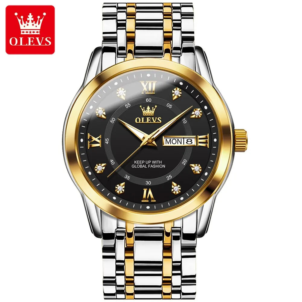 OLEVS Quartz Watch for Men Luxury Diamonds Gold Watch Waterproof Luminous Stainless Steel Business Men's Quartz Watch Mens Watch