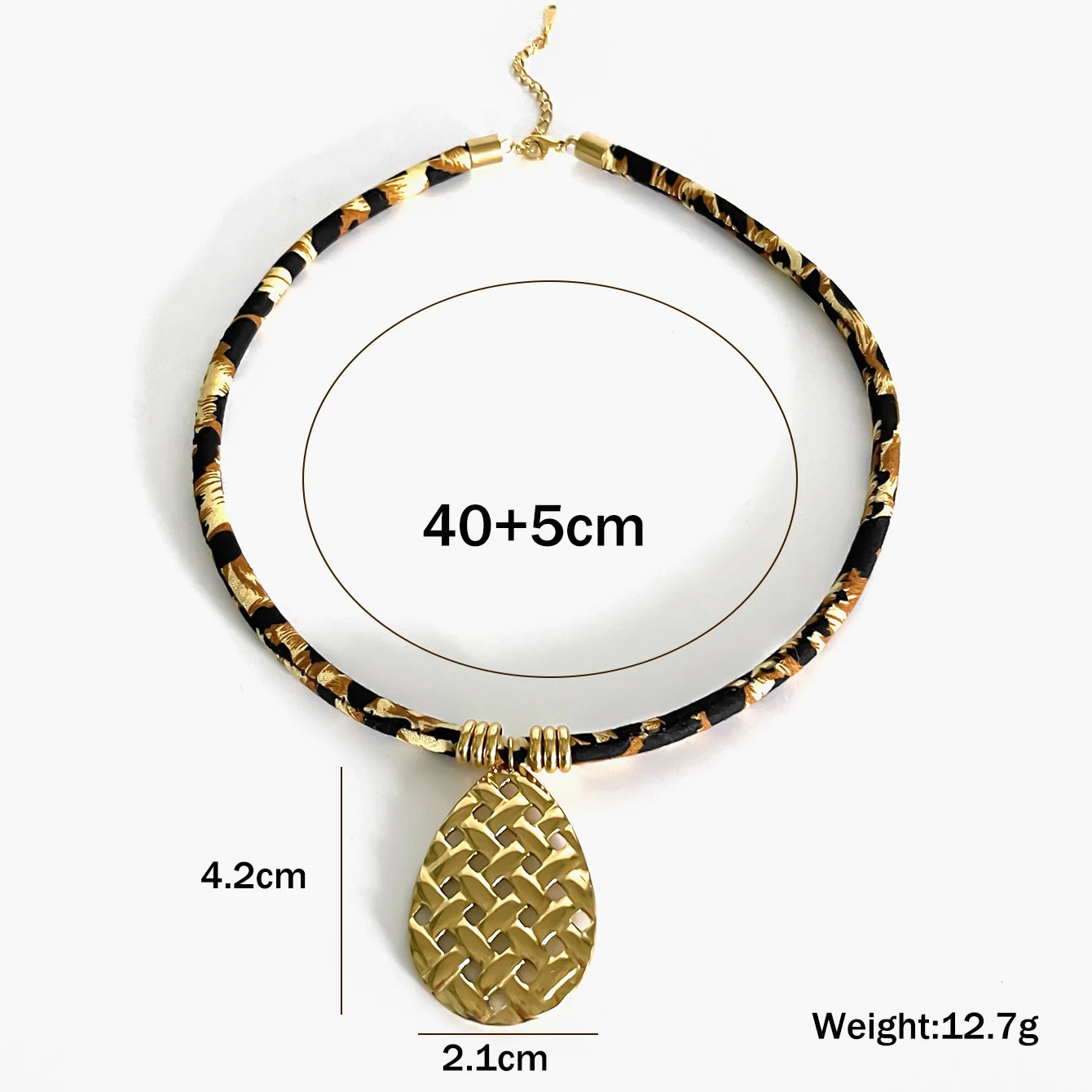 Handmade  Leopard Polyester Cloth Heart Sun Necklace for Women Stainless Steel Accessories Plated Popular Jewelry Gift Necklace