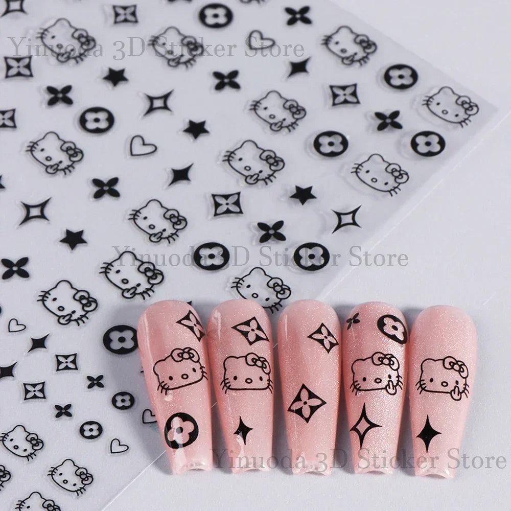 New Nail Stickers Cartoon Stickers Star Bow Hello-Kitty S-Sanrio Cartoon Cat Watercolor Smudge Back Glue Nail Sticker Manicure