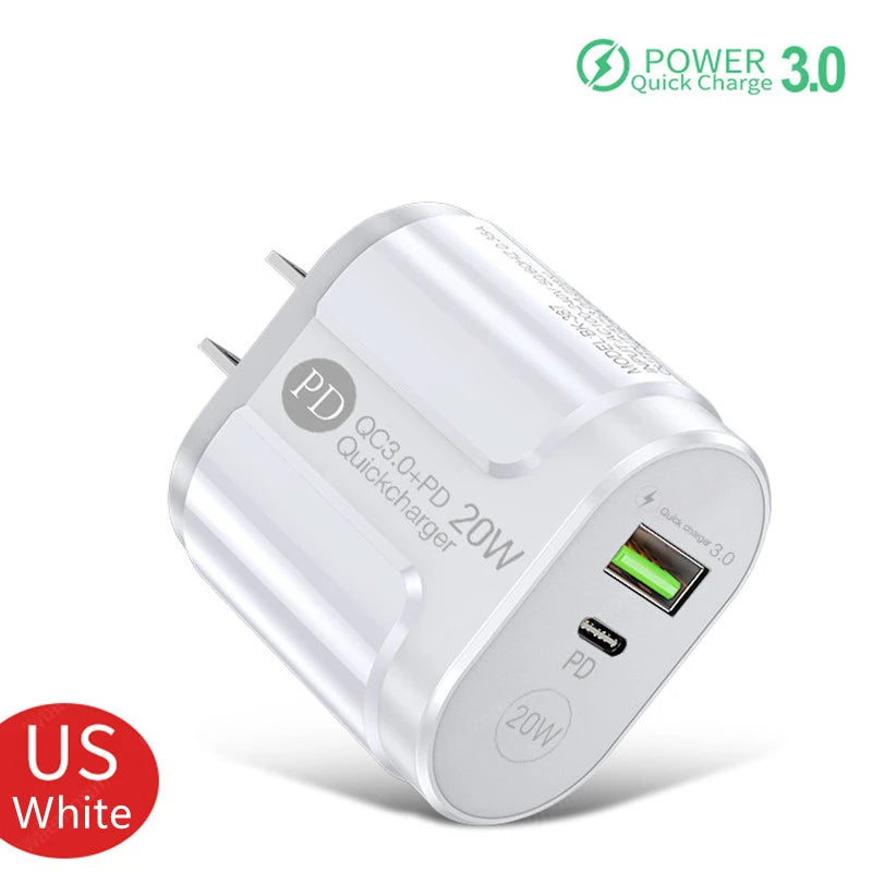 USB Charger Quick Charge QC4.0 3.0 For iPhone Xiaomi Oneplus 40W EU/US/UK Plug Fast Phone Adapter Portable Type C Wall Charger