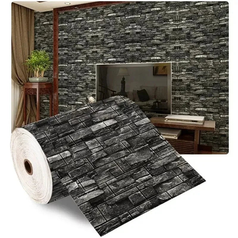 3D Wall Sticker 70cmx2m Continuous Retro Imitation Brick Wallpaper Self Adhesive Waterproof Wallcovering Living Room Wall Decor