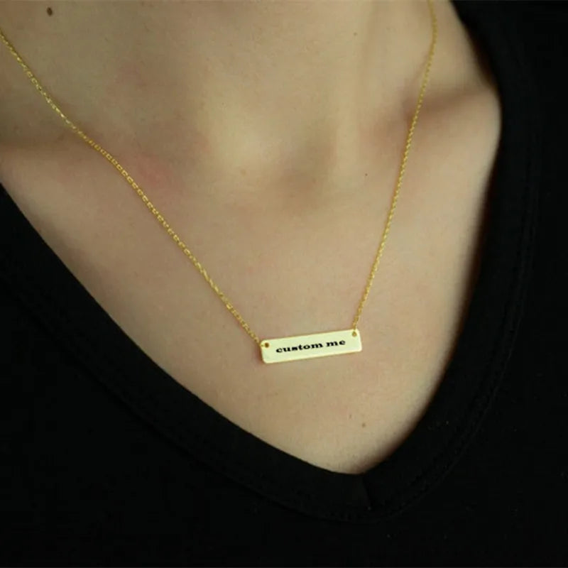 Engraved 14K Gold Bar Necklace Dainty Jewelry Nameplate Stainless Steel Necklace Personalized Bridesmaid Gift Mothers' Day Gift