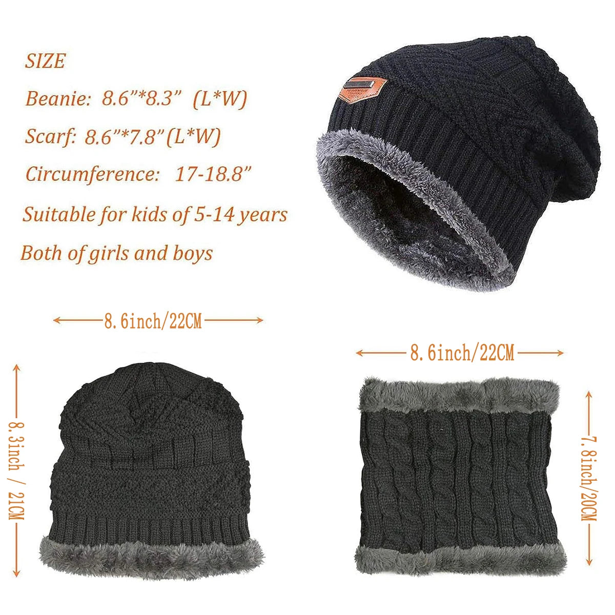 5-14 Years Kids Warm Knitted Hat Scarf Set Children Autumn Winter Hat Soft Knitted Cap Bonnet Infant Kids Hat For Boys Girls