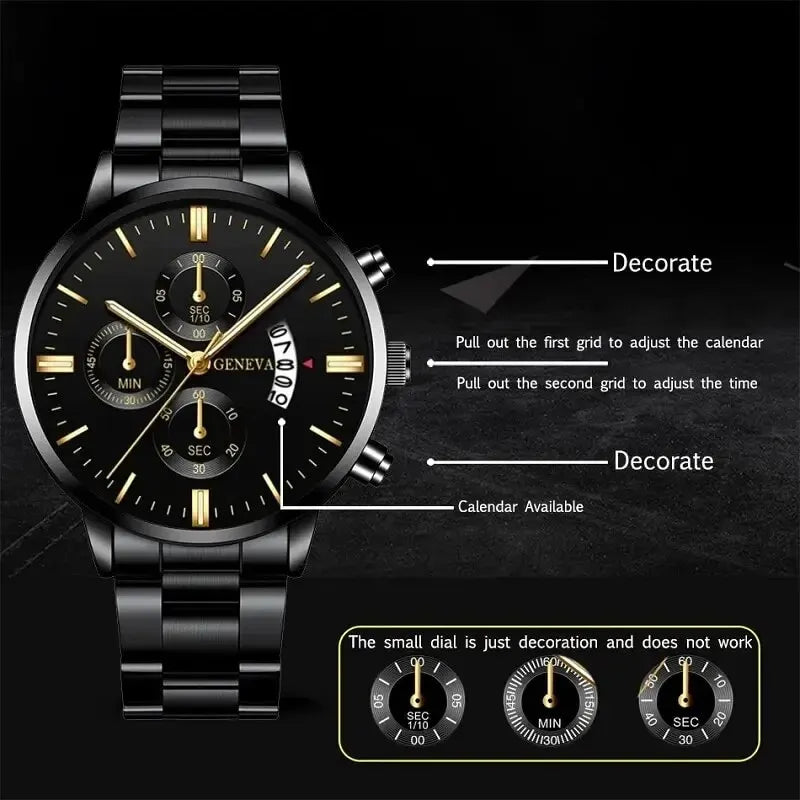 Fashion Men Stainless Steel Watch Luxury Calendar Quartz Wrist Watch Mens Business Watches for Man Clock Montre Homme