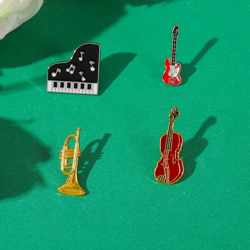 Musical Instrument Enamel Pins Custom Tape Record Piano Headphones Guitar Brooches Lapel Badges Jewelry Gift for Music Lovers