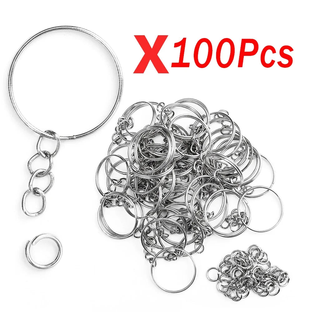 50/100pcs Stainless Steel Hole Flat Key Ring DIY Bag Pendant Buckles Making Polished Keychains Line Split Rings Jewelry Findings