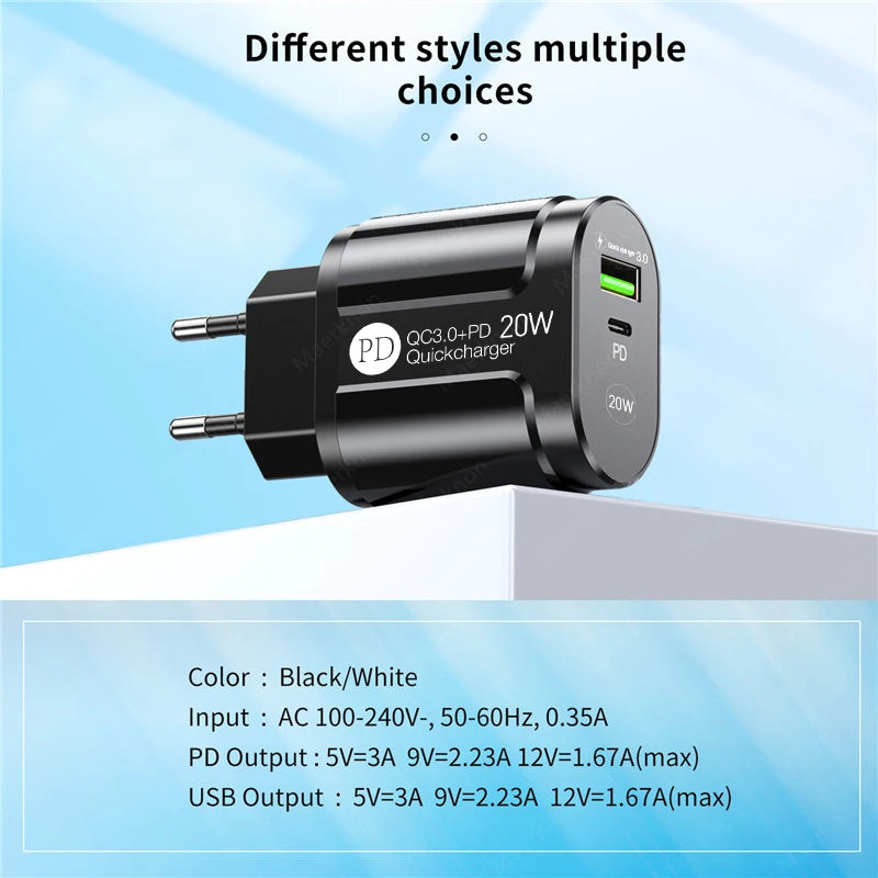 USB Charger Quick Charge QC4.0 3.0 For iPhone Xiaomi Oneplus 40W EU/US/UK Plug Fast Phone Adapter Portable Type C Wall Charger