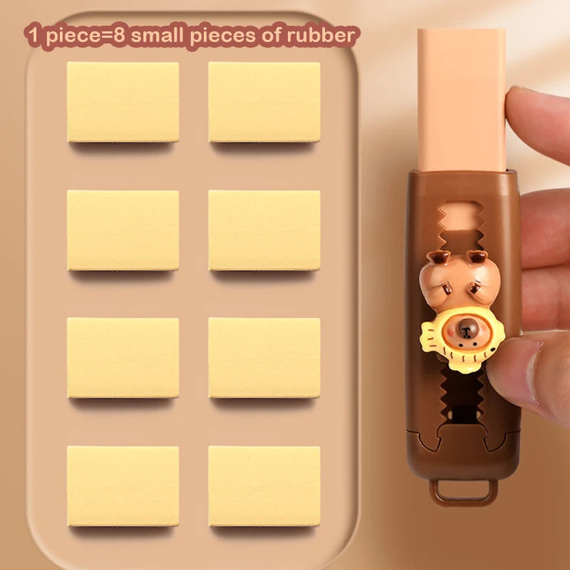 Kawaii Push Pull Capybara Eraser Soft School Supplies Clean Mess Free Stationary Office Student Rubber Eraser For Kids Gift