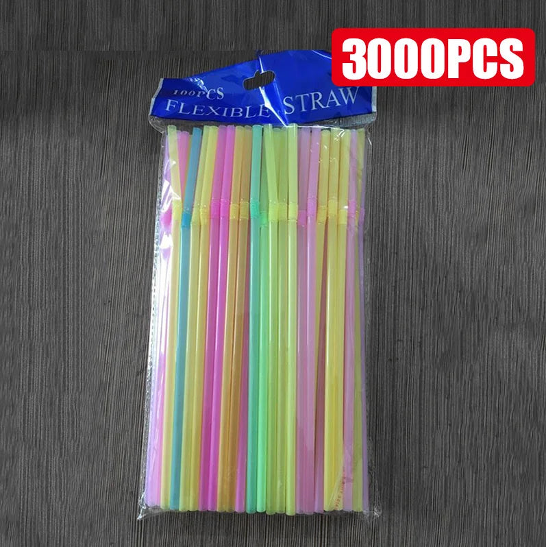 50-3000PCS Colorful & Black Drinking Kunststof Straws Bar Party Wedding Kitchen pajitas plastique Beverage Straw Wholesale