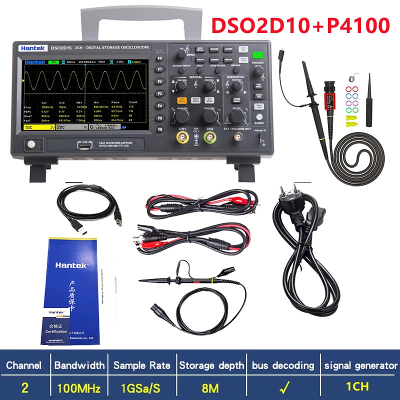 Hantek DSO2D15 Digital Oscilloscope DSO2C10 2D10 2 Channels 150MHz Osciloscópio 25MHz Signal Generator Voltmeter Frequency Meter