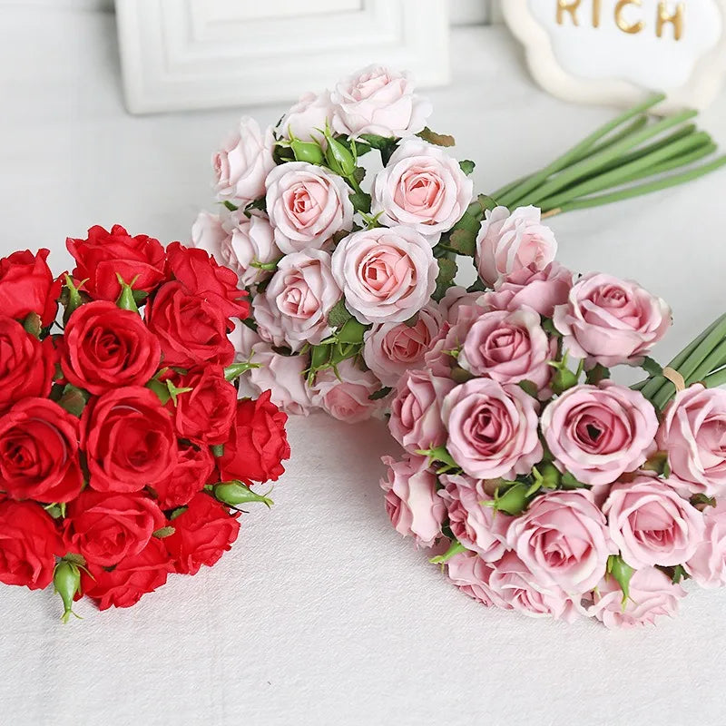 18 individual roses in hand, finished flower bouquet, living room decoration, artificial flower, artificial