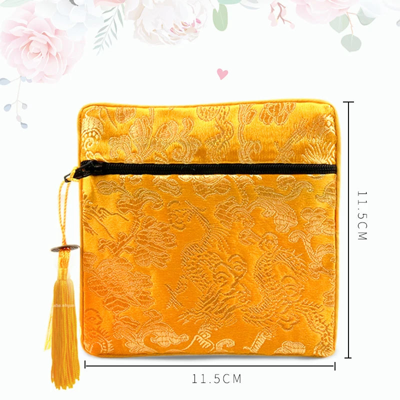 Zipper Tassel Jewelry Storage Bag Jewelry Bag Embroidered Small Cloth Bag Brocade Box Buddha Bead Bag Bracelet Lucky Bag