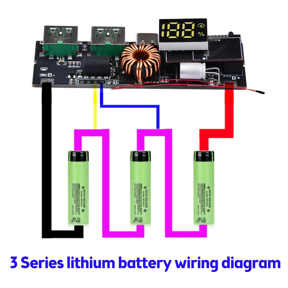 PD QC3.0 3S 4S 5S 65W 100W Power Bank Double TypeC Two Way Fast Charge Mobile Power Module 18650 Charging Temperature Protection