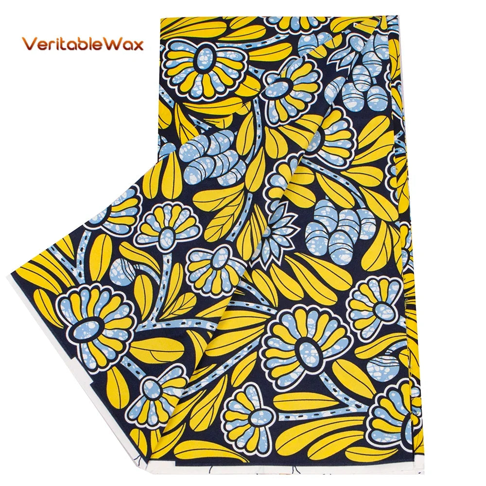 Veritablewax Fan Pattern African Fabric By the Yard Polyester Material For Handsewing High Quality Cloth for Party Dress A-27