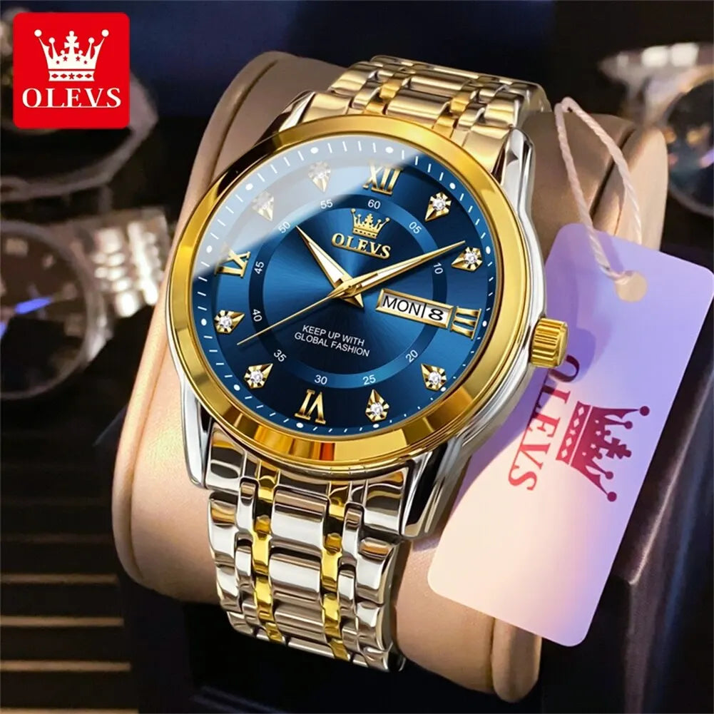 OLEVS Quartz Watch for Men Luxury Diamonds Gold Watch Waterproof Luminous Stainless Steel Business Men's Quartz Watch Mens Watch