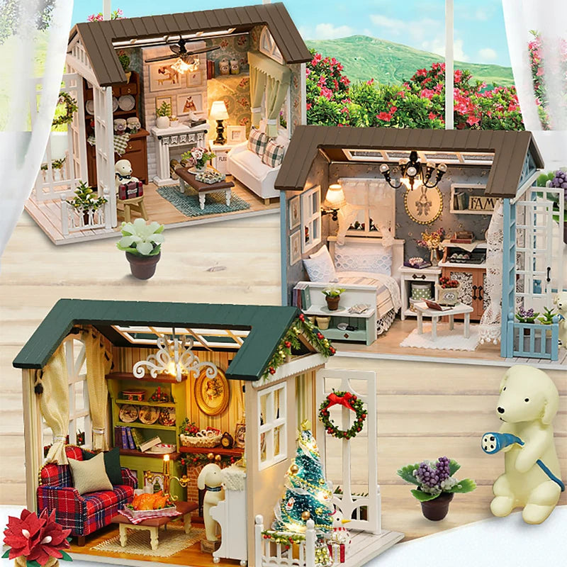 DIY Miniature Doll House Building Assembly House Toy Bedroom Decorations With Furniture Wooden Craft Toy Birthday Gift Dollhouse