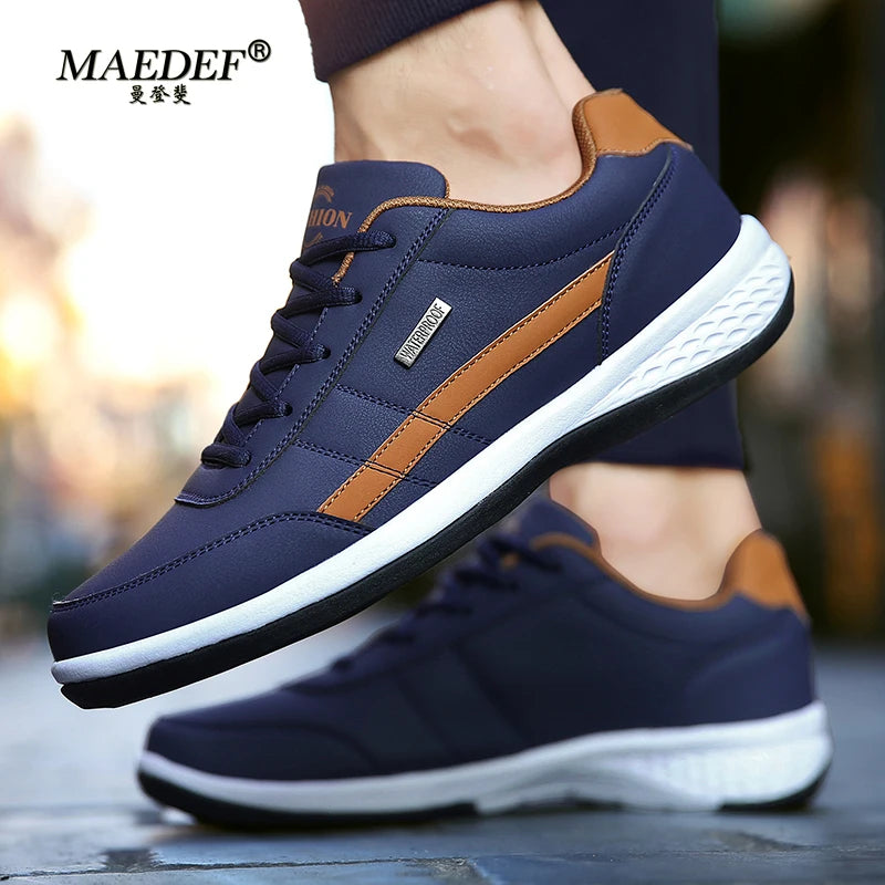 MAEDEF Shoes for Men Leather Sneaker Waterproof Casual Comfortable Men's Sneaker Lace Up Footwear Vulcanized Man Shoe Masculino