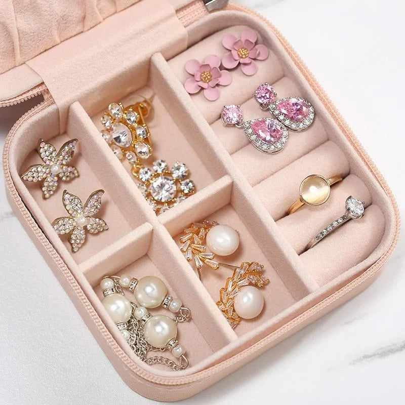 Portable Travel Ladies Jewelry Box  for Rings, Pendants, Earrings, Necklaces, Organizer for Birthday Festive Christmas Gifts