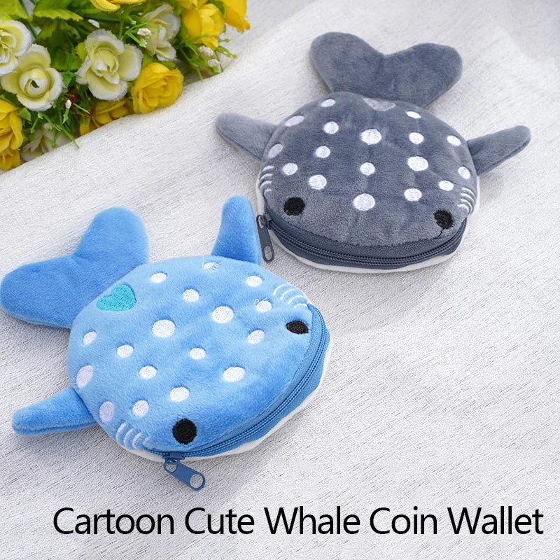 Cartoon Cute Whale Shark Coin Purse Kawaii Wallet Portable Plush Coin Bag Key Earphone Coin Storage Pouch Zipper Bag Kids Gift