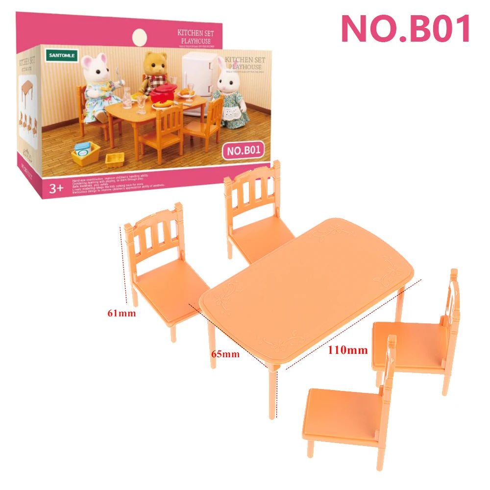 Forest Animal Family Dollhouse Furniture 1/12 Miniature Toys Girl Dolls Accessories Bedroom Bathroom Dollhouse Kit For Dolls