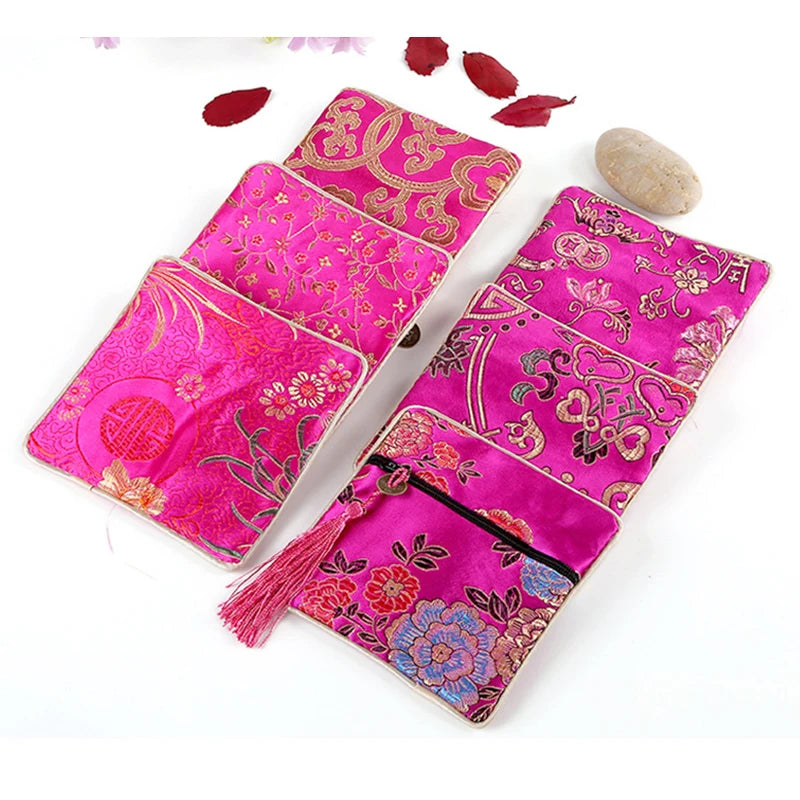 Zipper Tassel Jewelry Storage Bag Jewelry Bag Embroidered Small Cloth Bag Brocade Box Buddha Bead Bag Bracelet Lucky Bag