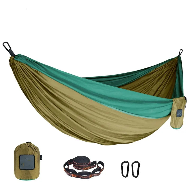 Outdoor Single Person Camping Hammock With Nylon Color Matching Hammock High Strength Parachute Fabric Portable Hanging Bed