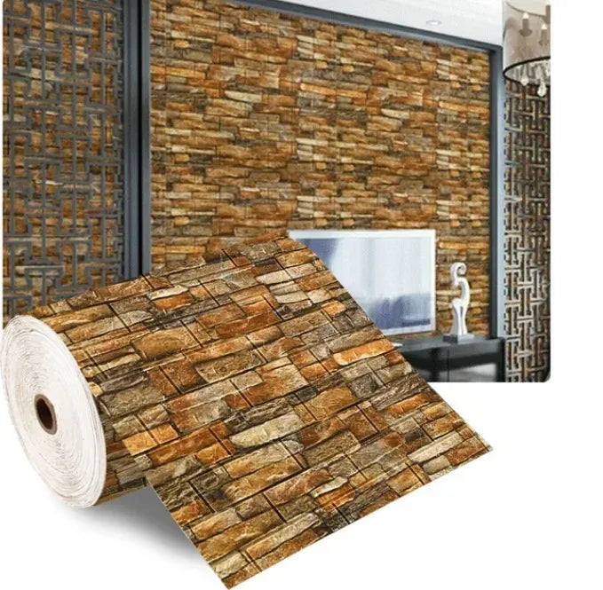 3D Self-Adhesive Wallpaper Continuous Waterproof Brick Wall Stickers Living Room Bedroom Children's Room Home Decoration