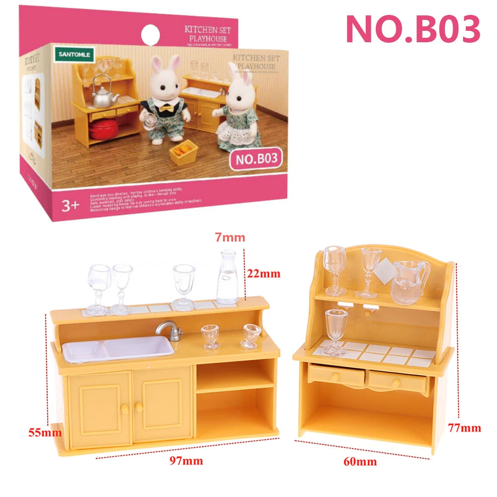 Forest Animal Family Dollhouse Furniture 1/12 Miniature Toys Girl Dolls Accessories Bedroom Bathroom Dollhouse Kit For Dolls