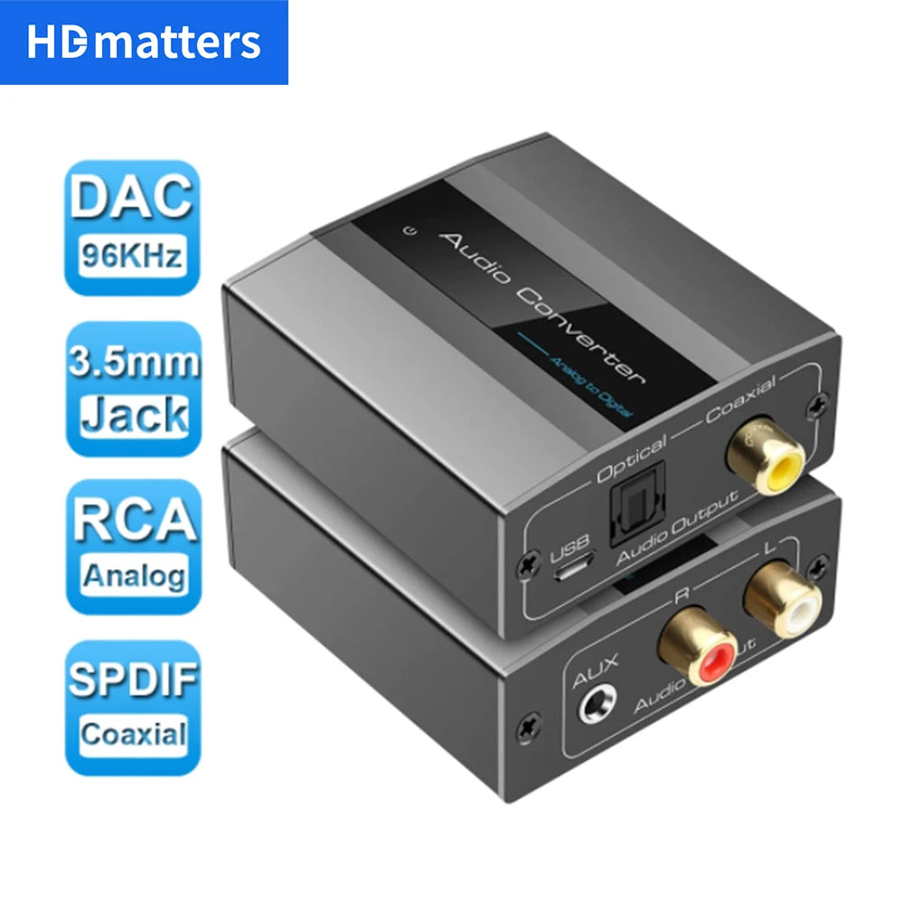 Analog to Digital Audio Converter PCM L/R 3.5mm Aux Jack Stereo Audio to Optical Toslink SPDIF Coaxial Adapter A to D audio