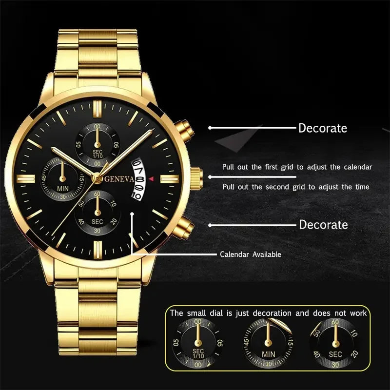 2023 Fashion Men Gold Stainless Steel Watch Luxury Calendar Quartz Wrist Watch Mens Business Watches for Man Clock Reloj Hombre