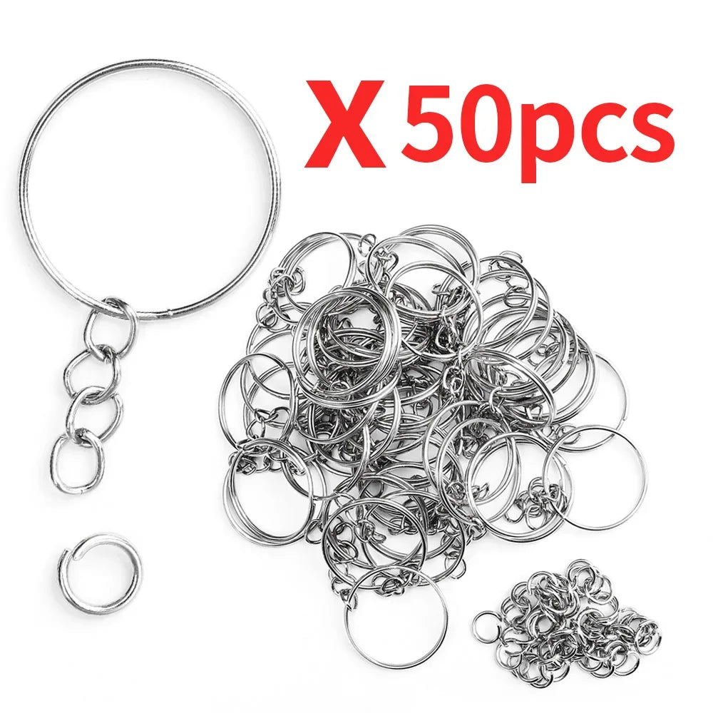 50/100pcs Stainless Steel Hole Flat Key Ring DIY Bag Pendant Buckles Making Polished Keychains Line Split Rings Jewelry Findings