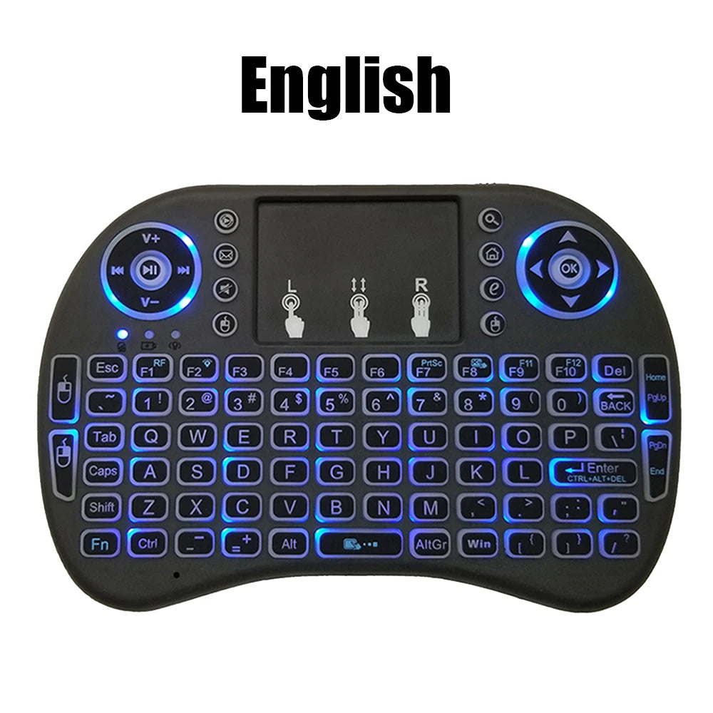 I8 Mini Wireless Keyboard 7 Color Backlit Russian French Spanish Portuguese Arabic 2.4G Air Mouse Remote for Android TV Box PC