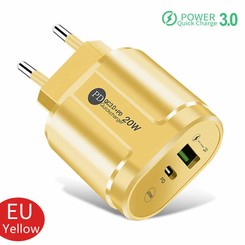 USB Charger Quick Charge QC4.0 3.0 For iPhone Xiaomi Oneplus 40W EU/US/UK Plug Fast Phone Adapter Portable Type C Wall Charger