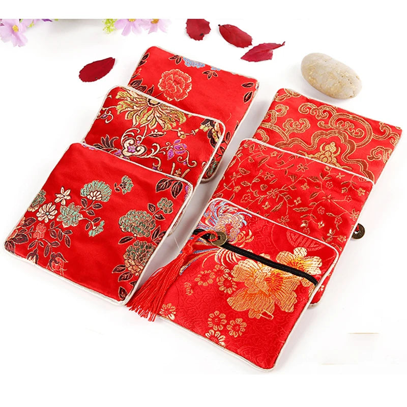 Zipper Tassel Jewelry Storage Bag Jewelry Bag Embroidered Small Cloth Bag Brocade Box Buddha Bead Bag Bracelet Lucky Bag