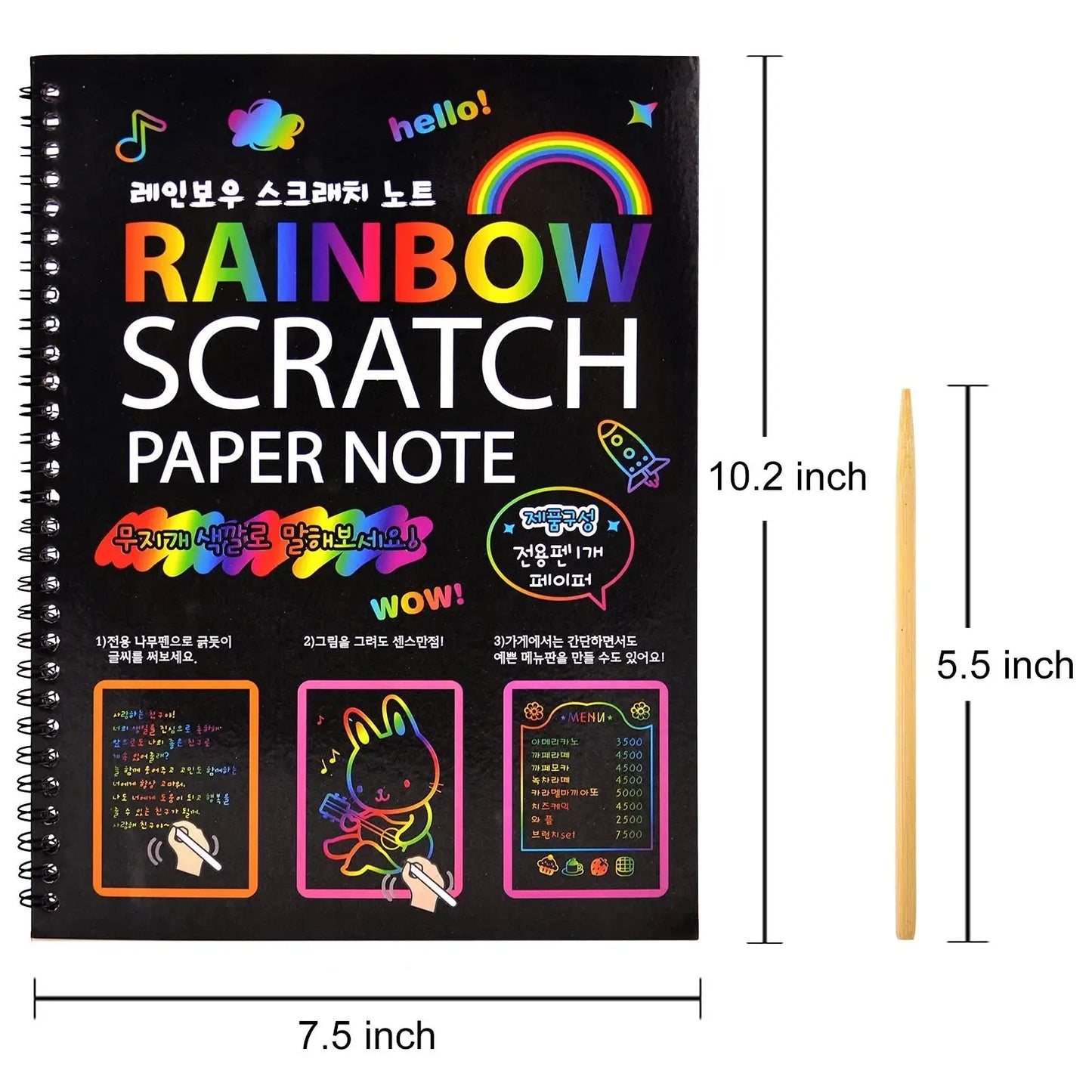 2 Pack Rainbow Scratch Paper Children's Art Book Black DIY Rainbow Art Paper Card Neon Scratch Book with Wood Stick