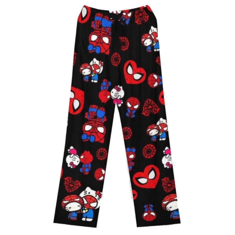 Hello Kitty Spider-Man anime pajama Pants Y2K cartoon loose slacks Family clothing Couple pants Girl gift