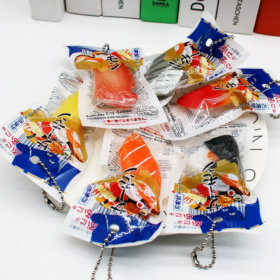 Fun Simulation Food Pendant Japanese Salmon Sushi Keychain Creative Bag Pendants Jewelry Students Schoolbag Creative Model Gifts