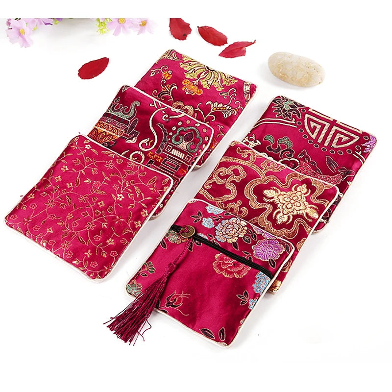 Zipper Tassel Jewelry Storage Bag Jewelry Bag Embroidered Small Cloth Bag Brocade Box Buddha Bead Bag Bracelet Lucky Bag