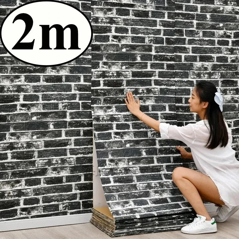 3D Wall Sticker 70cmx2m Continuous Retro Imitation Brick Wallpaper Self Adhesive Waterproof Wallcovering Living Room Wall Decor