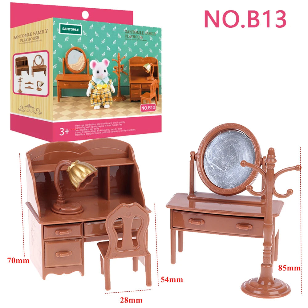 Forest Animal Family Dollhouse Furniture 1/12 Miniature Toys Girl Dolls Accessories Bedroom Bathroom Dollhouse Kit For Dolls