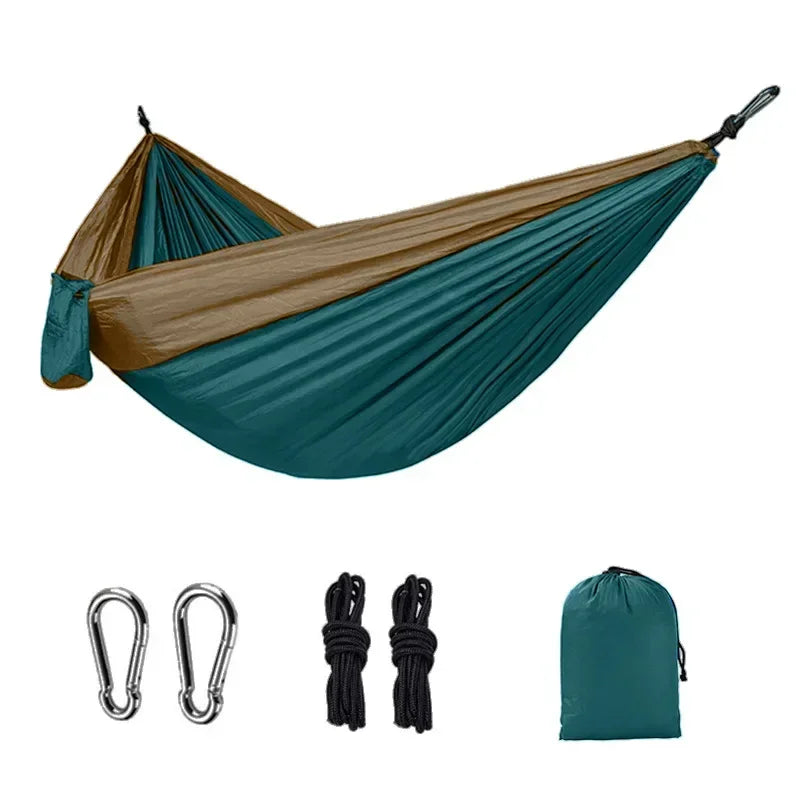 Outdoor Single Person Camping Hammock With Nylon Color Matching Hammock High Strength Parachute Fabric Portable Hanging Bed