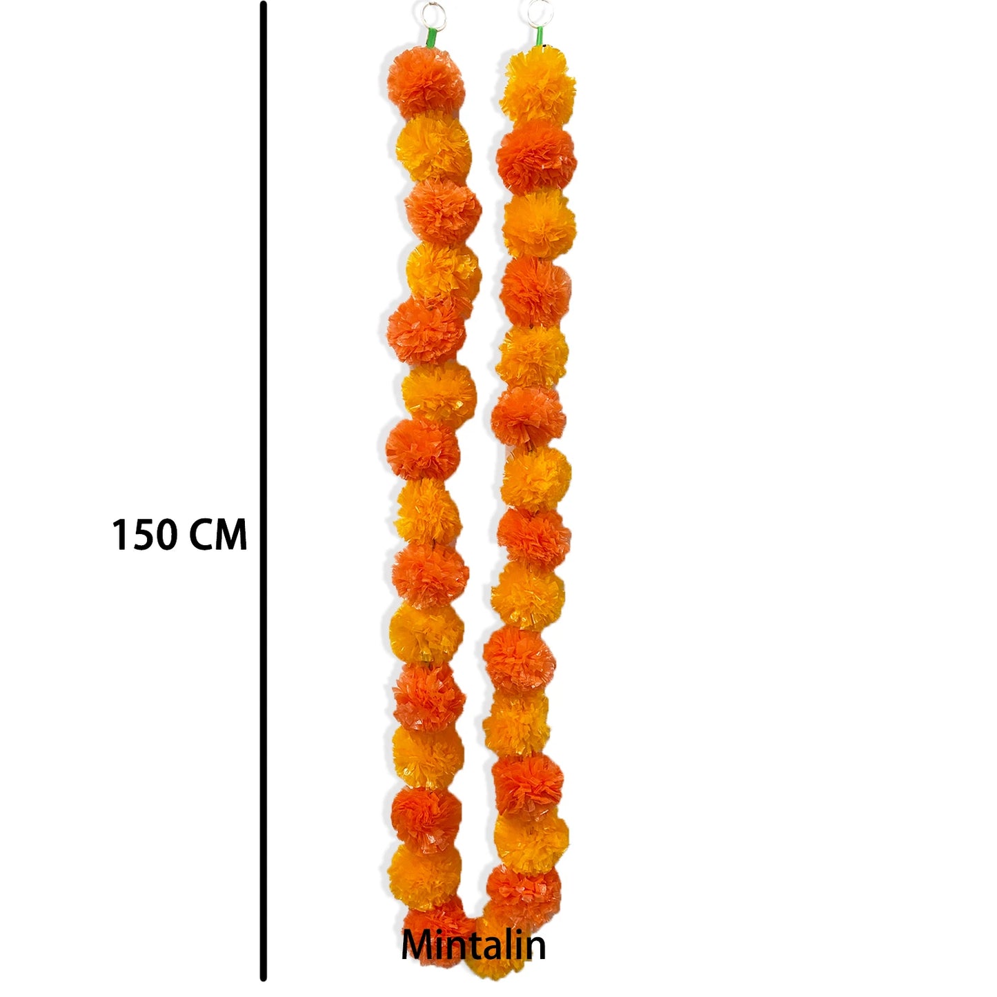 Marigold Garland for Decoration 10 Pcs of 5 feet (1,52 m)˜ Long Strands Artificial Marigold Flowers, Indian Décor for Pooja