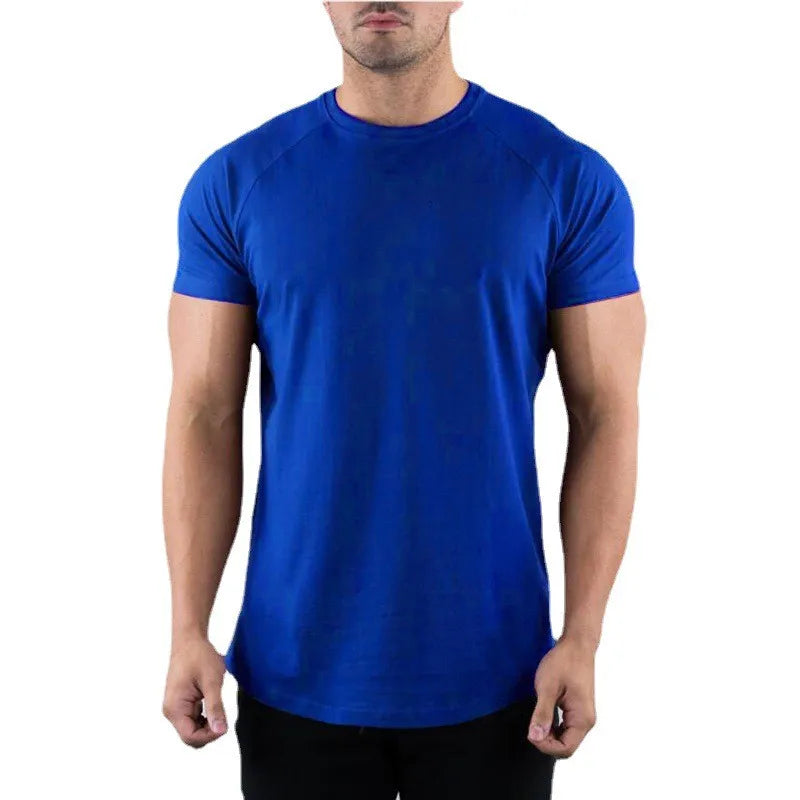 Plain Gym T-shirt Men Summer Fitness Clothing O-Neck Short Sleeve T shirt Cotton Slim Fit Tshirt Bodybuilding Workout Tees Tops