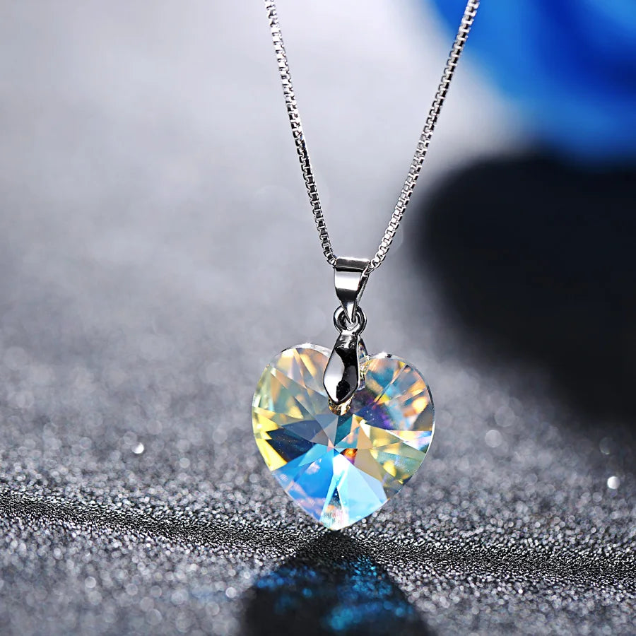 Fashion Simple Rainbow 14mm Heart Pendant Necklaces Drop Earrings Jewelry Sets For Women Mothers Day Birthday Gifts