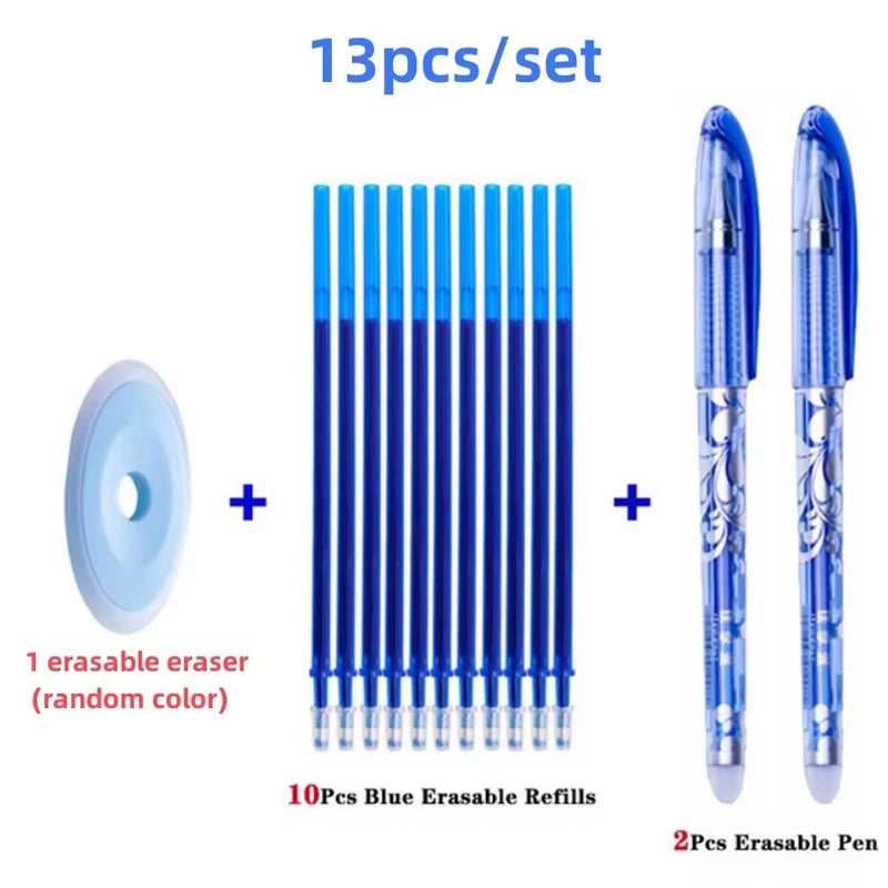 13pcs/set Erasable Gel Pen Set, 0.5mm Nib with Blue-Black Ink, Refillable Gel Pens, Ideal for School and Office Supplies