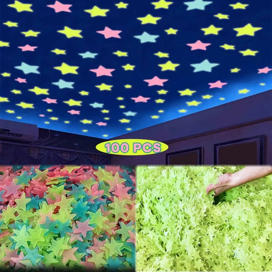 100Pcs/Set Stars Luminous Wall Stickers Glow In The Dark For Kids Baby Room Decoration Decals Colorful Star Home DIY Decor Mural